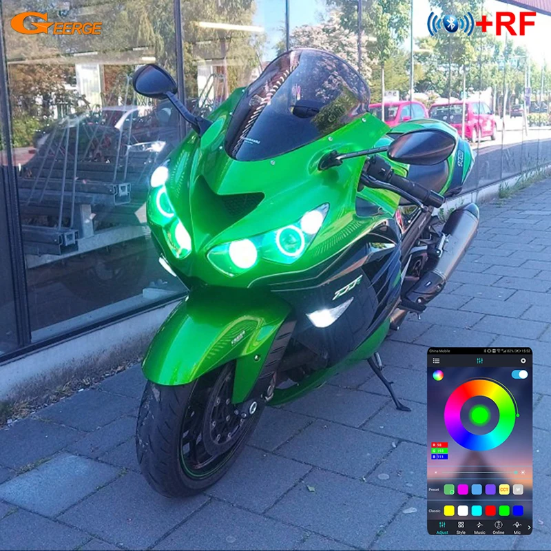 

For Kawasaki NINJA ZX14R ZZR1400 2012-2018 RF Remote Bluetooth-Compatible APP Multi-Color Ultra Bright RGB LED Angel Eyes Kit