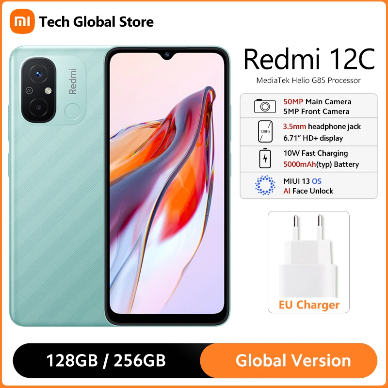 Global Version Xiaomi Redmi 12C 6GB 128GB Smartphone MediaTek Helio G85 6.71\