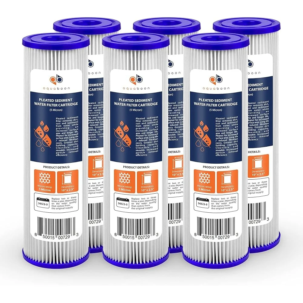 خرطوشة فلتر الرواسب 5 ميكرون، فلتر مياه بوليستر غير منسوج مطوي متوافق مع أنظمة المنزل بأكملها مقاس 10 بوصات بشكل جيد