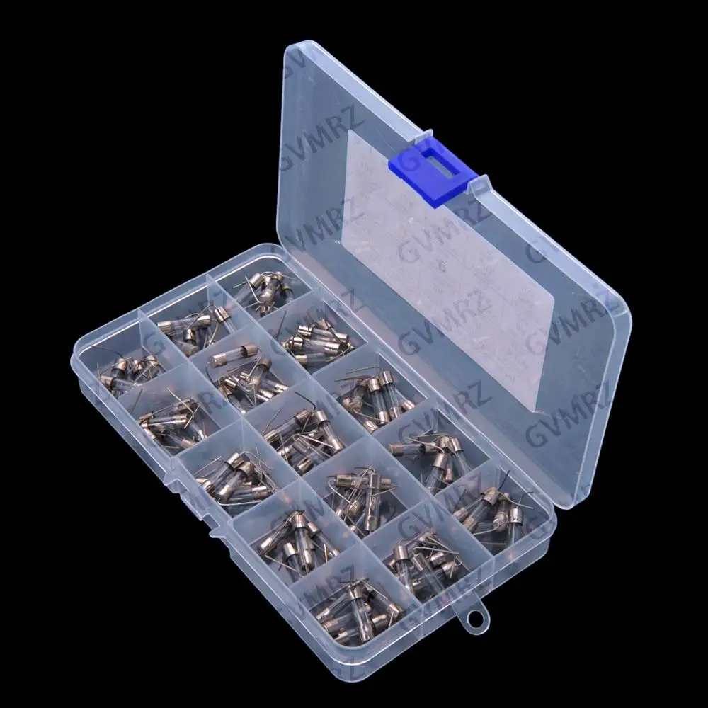 15Values 0.5A-20A 10A 12A 5A 6A 6.3A 8A 15A 20A 0.5A-25A ​​75PCS Glass Fuse 5X20 with PIN 250V 25A 0.5A 1A 2A 3A 3.15A 4A