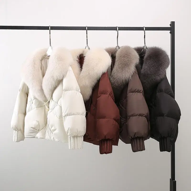 Sli casual versátil algodão jaet feminino inverno novo quente thiened grande gola de pele solta pão casaco de algodão puffer