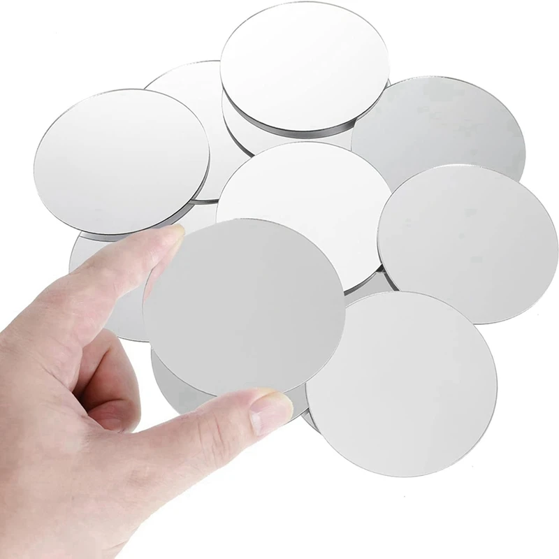 HOT SALE 50 Pieces Acrylic Mini Size Round Mirror Adhesive Small Round Mirror Craft Mirror Tiles For Crafts (4 Inch In Diameter)