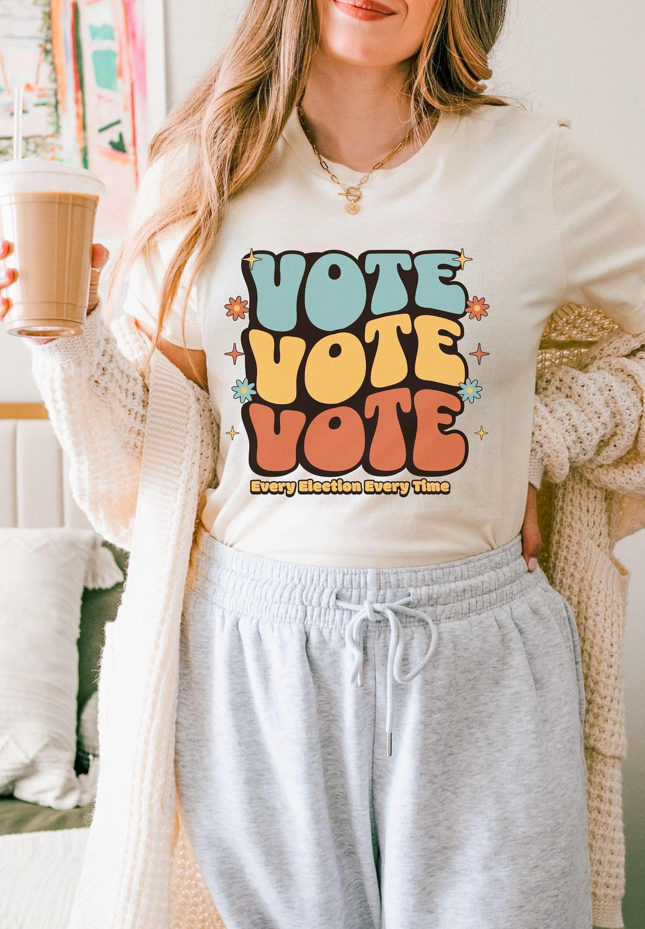 Vote Election 2024 T Shirt stylish tee for banned book activists feminists and those reminding people to Kamala