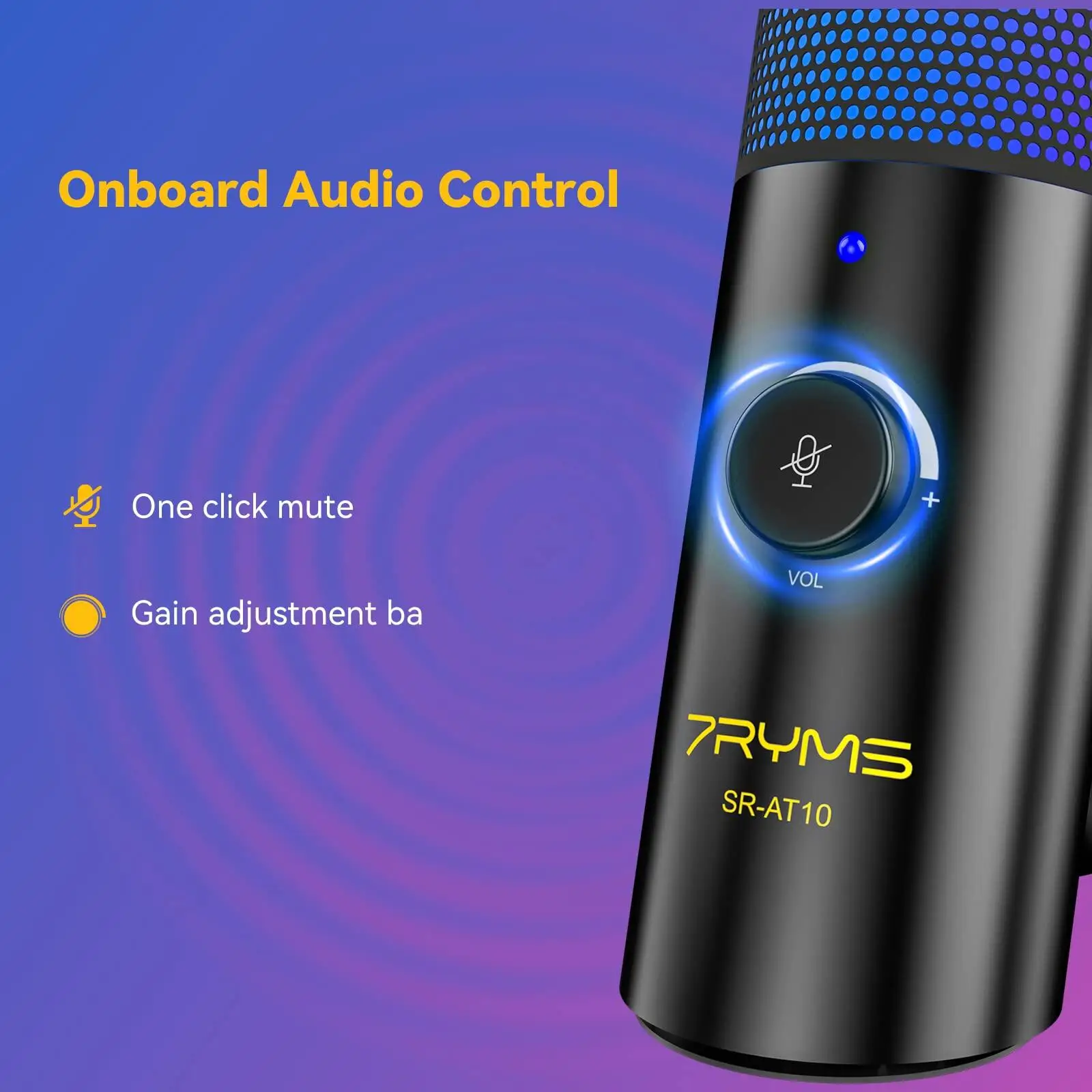 7RYMS AT10 RGB USB Condenser Microphone for TikTok Twitch Streaming Podcasting Gaming, Suitable for PC Laptop Smartphones