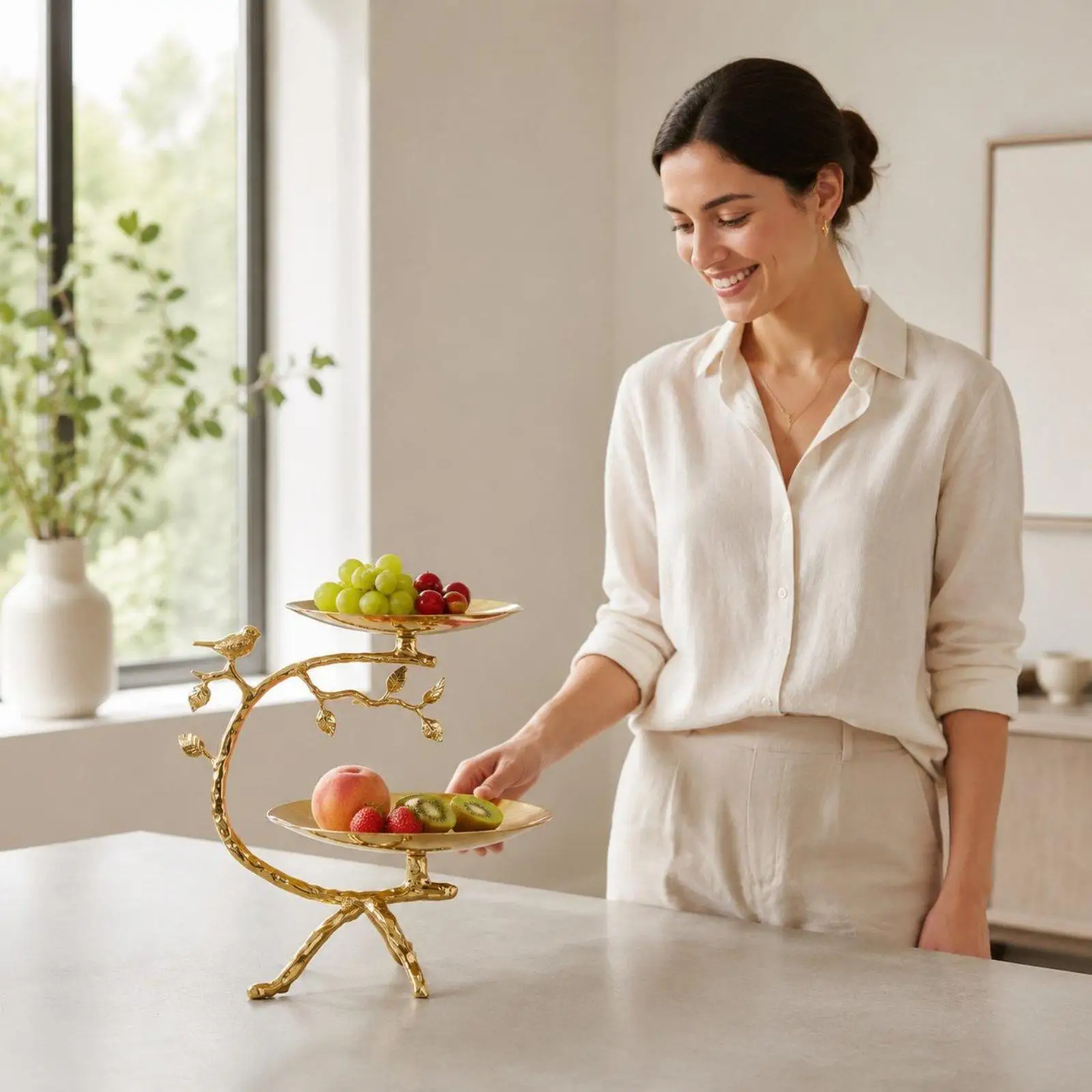 Double Layer Fruit Tray Electroplated Double Layer Fruit Basket Creative