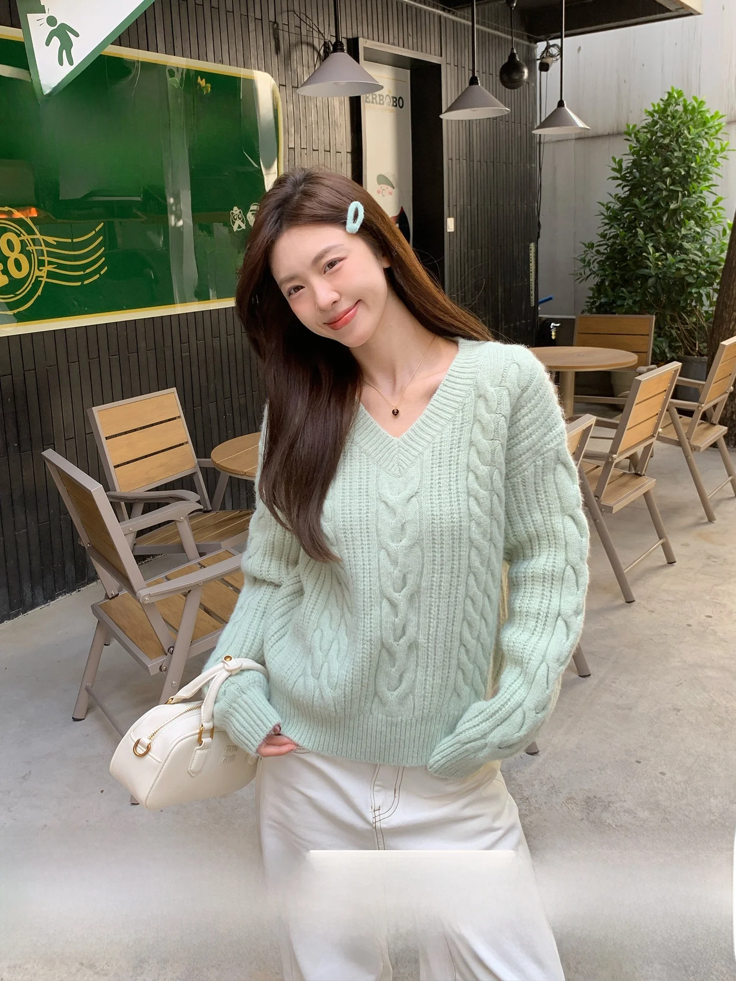 

Женский вязаный свитер Morning Bloom: осенне-зимний базовый слой, топ с V-образным вырезом, длинный рукав, теплый, мягкий, в корейском стиле