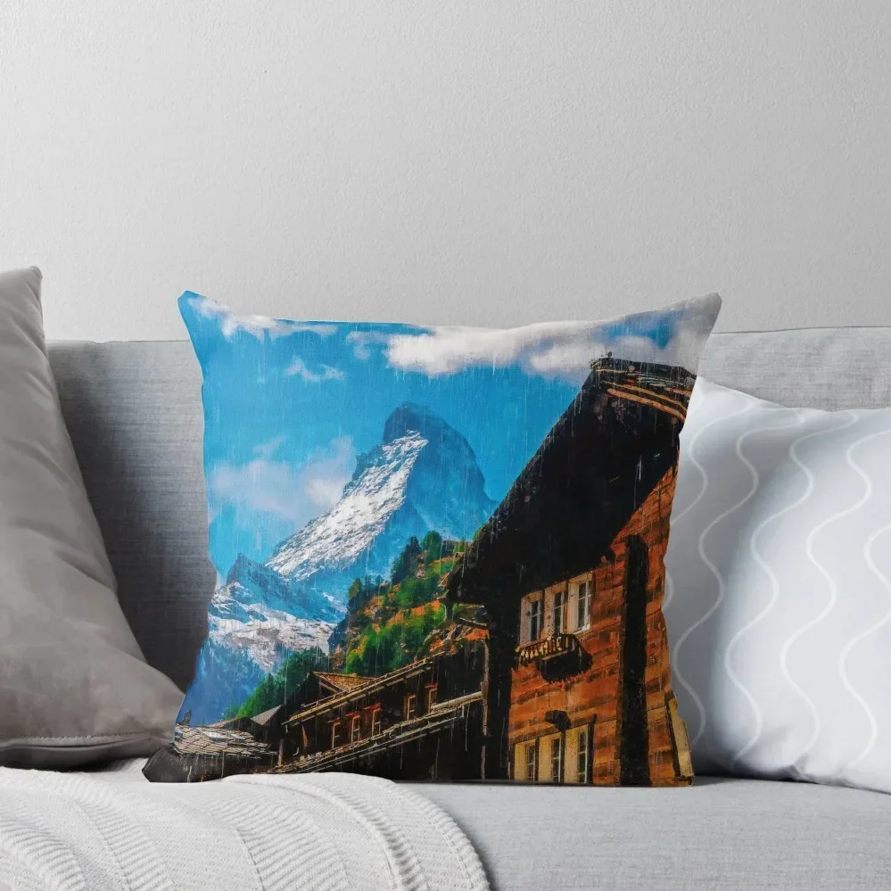 

Matterhorn Mountain Switzerland Zermatt, Matterhorn Mountain Swiss Alps, Zermatt Townn Matterhorn Oil Paint, Switze Throw Pillow