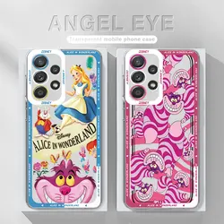 Phone Case for Samsung Galaxy A25 A14 4G A33 A73 5G A13 A23 A24 A34 A15 A54 Cover Disney Alice Cheshire Cat Clear Silicone