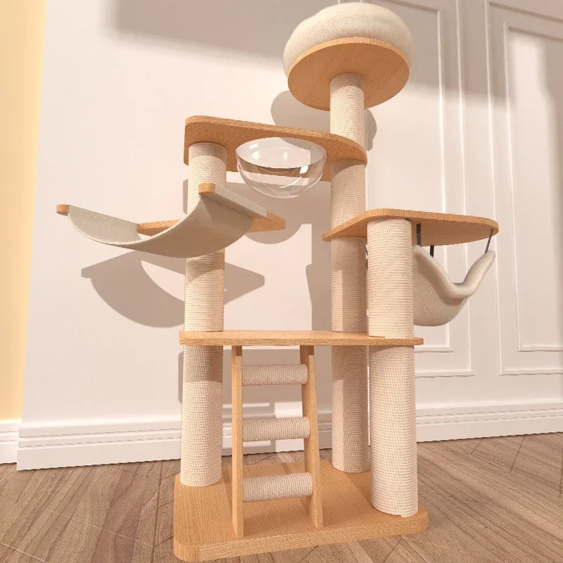 Solid wood cat climbing frame nest  tree integrated white scratching board
