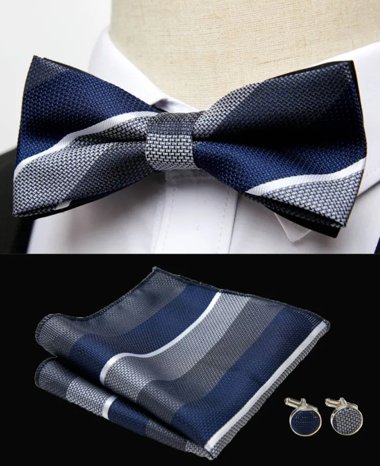HUISHI Klassische blaue Fliege für Männer, Paisley-Blumenfliege, Einstecktuch, Manschettenknöpfe, Anzug-Set, Hochzeit, Party, kariert, solide Schmetterling – Detail 34