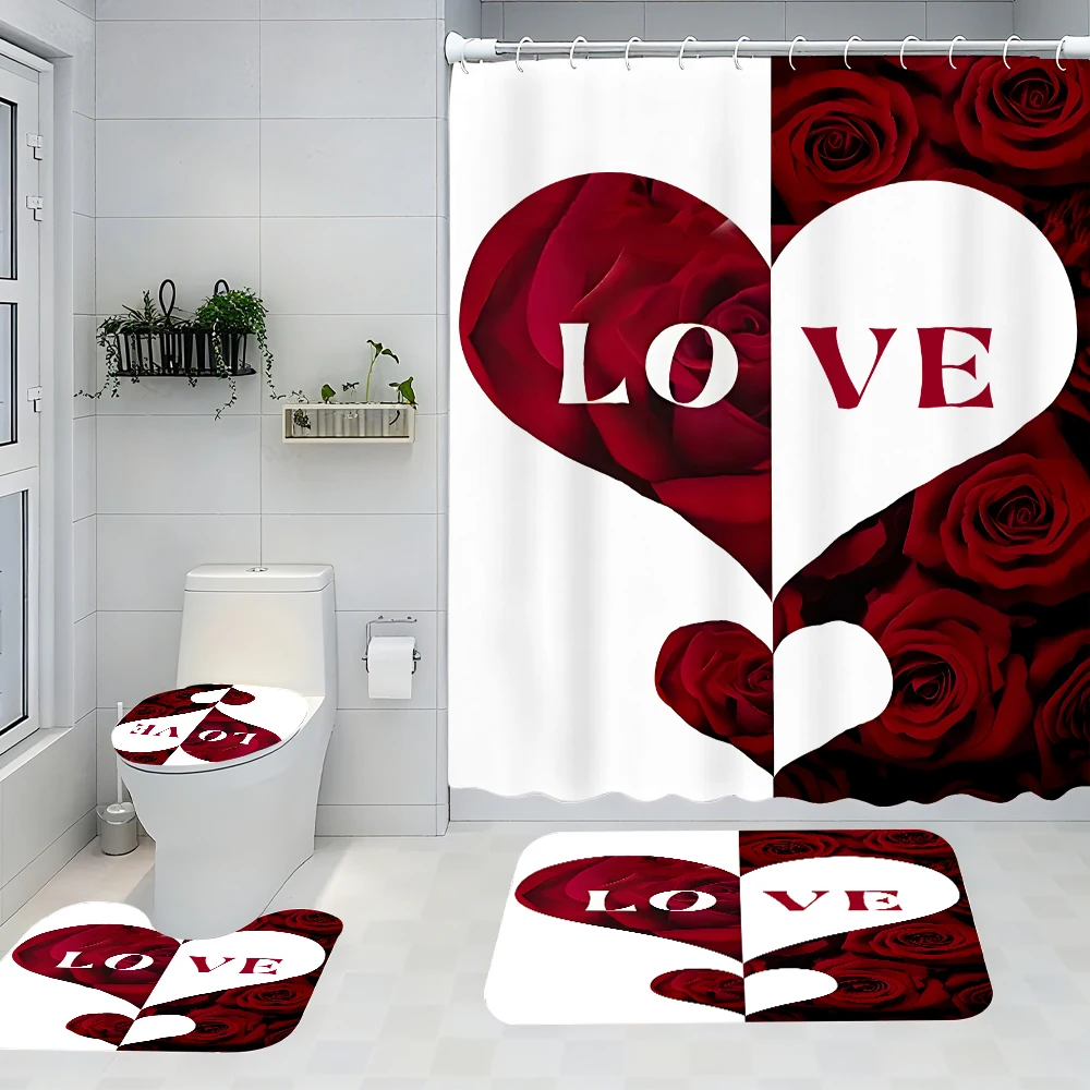 

Valentine's Day Heart-shaped Bathroom Four-piece Set - Avant-garde Waterproof Shower curtain, creating a complete bathroom kit