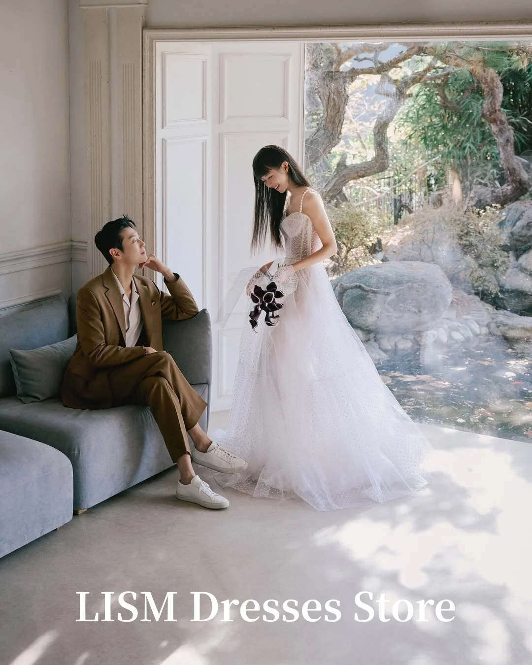 LISM Sweetheart A-Line Korea Wedding Dresses Silk Tulle Customized Photo Shoot Sweet Long Fairy Bridal Gowns 웨딩드레스 Bride
