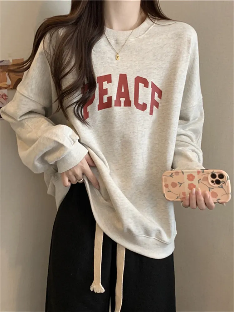 

Ladies Oversize Sweatshirt Spring Autumn Thin Long Sleeve Lazy Style Loose Fit Couple's Top Trendy Outerwear Comfortable