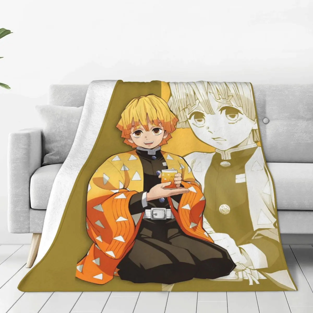 Demon Slayer Blanket Cover Coral Fleece Plush Zenitsu Anime Ultra-Soft Throw Blanket for Outdoor Travel Bed Rug