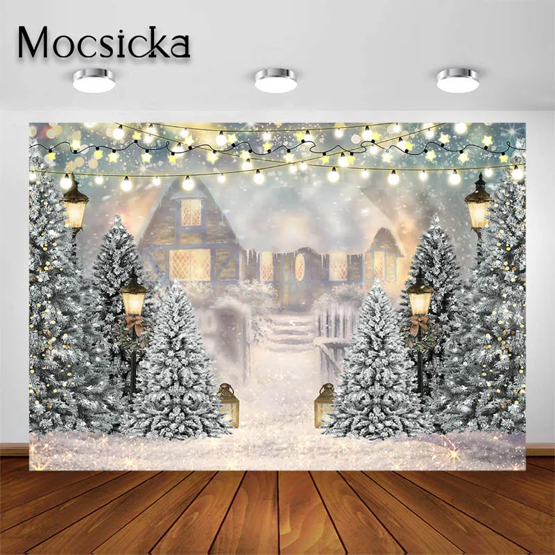 

Mocsicka Winter Wonderland Backdrop Snow Pine Chalet Background Kids Adults Portrai Photo Studio Props Party Decoration Banner