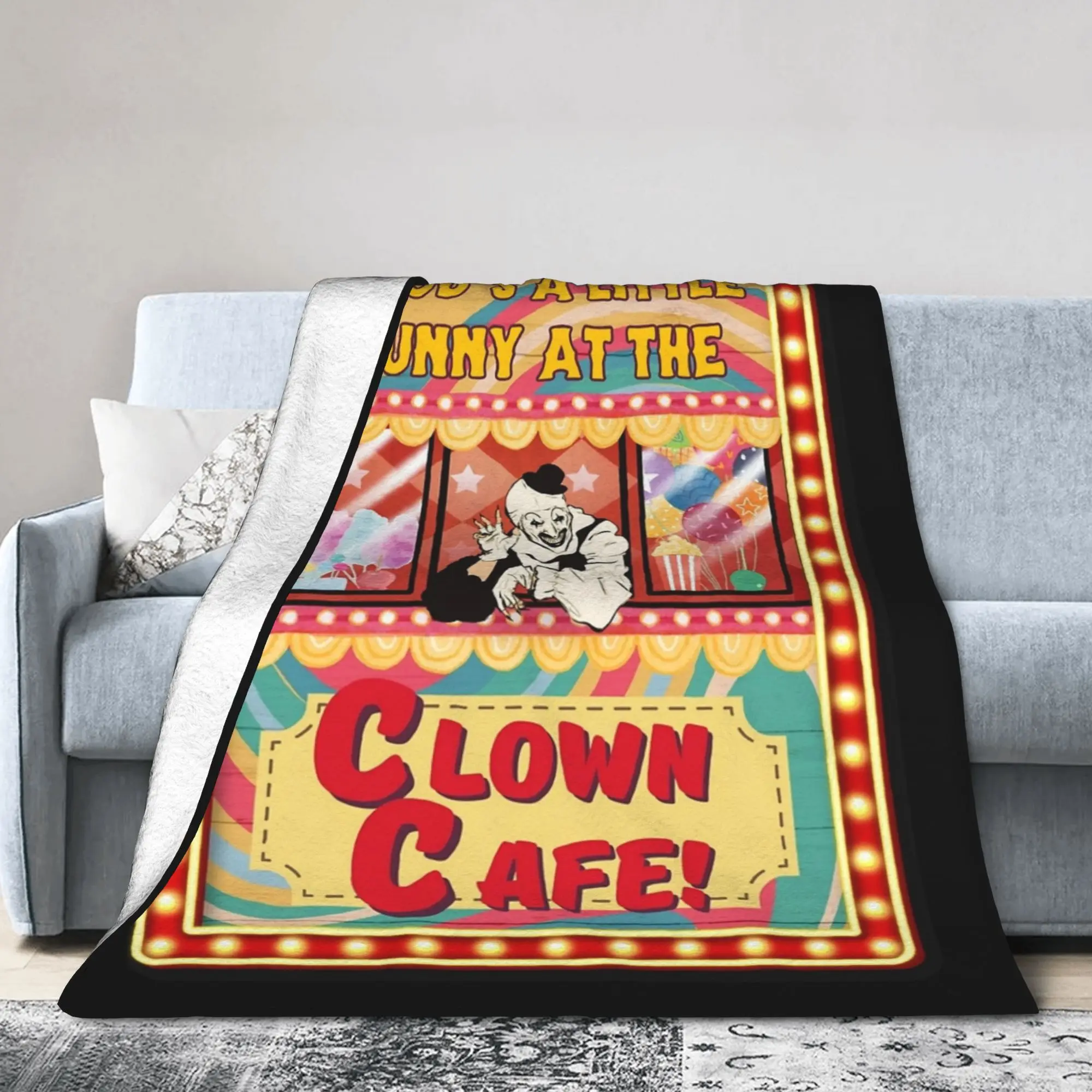 Clown Cafe with Art the Clown Terrifier Blanket Flannel Autumn Ultra-Soft Throw Blankets for Home Bedroom Plush Thin Quilt