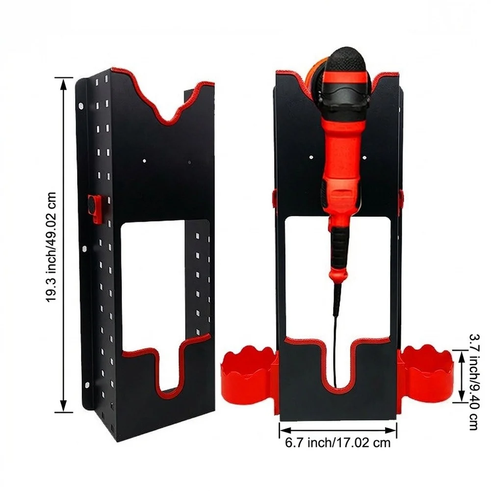 Wall Mounted Polisher Holder for Detailing Tools with Two Spray Bottle Holders and Functional Protective Padding