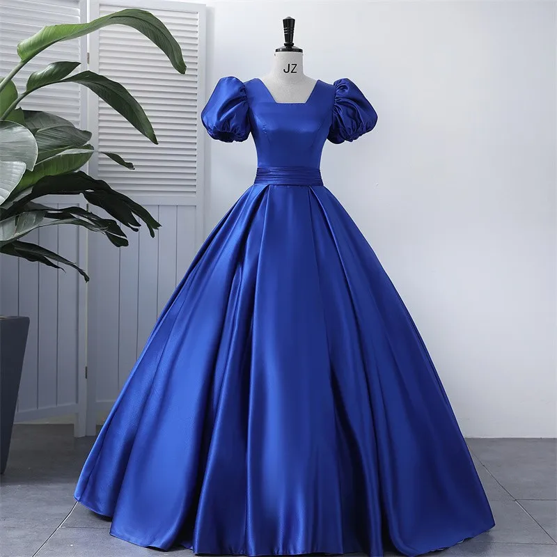 Ashley Gloria Blue Satin Quinceanera Dresses Elegant Puff Sleeve Party Dress Sweet Ball Gown Plus Size Prom Gown For Girls