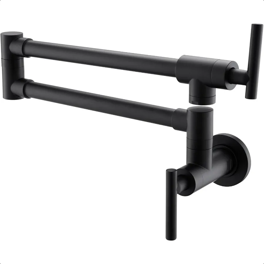 

Matte Black Pot Filler Faucet Wall Mount Kitchen Over Stove Faucet with Double Joint Swing Arms Folding