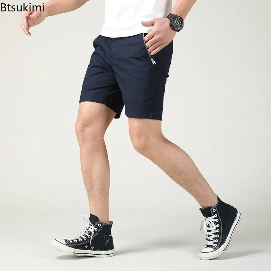 

2025 Summer Men's Cotton Cargo Shorts Fashion Zip Pocket Design Simple Solid Loose Casual Short Pants Men Sport All-match Shorts