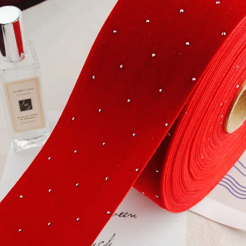 6cm 20 Meters Thick Velvet Diamond Ribbon Cloth Fabric Embroidery Beads Tape For DIY Hair Bow Wedding Decoration