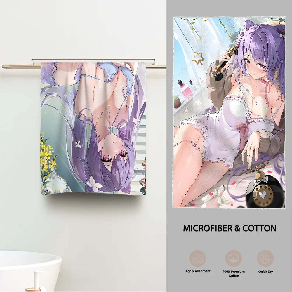 

Keqing Sexy Anime Girl Luxury Bathroom Hand Towels One Side Cotton One Side Microfiber Personalized Gift Dropshipping
