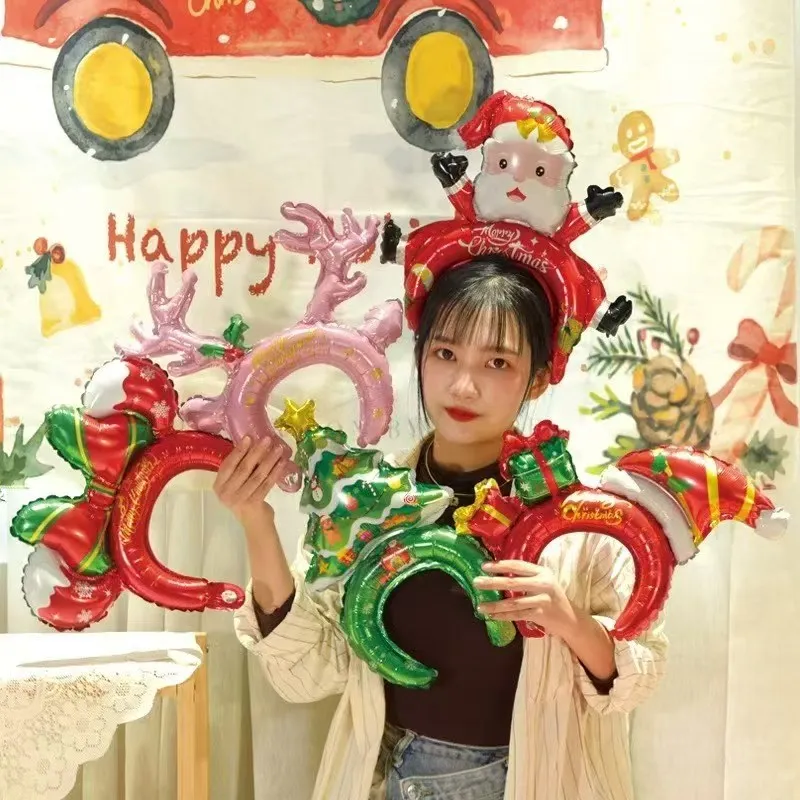 5/10 stücke Weihnachten Stirnband Luftballons Santa Claus Schneemann Elch Form Haar Hoop Luft Ballon Weihnachten Party Dekorationen Navidad 2026