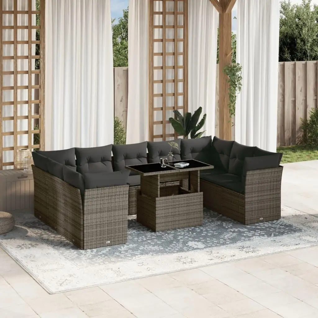 

Garden Sofa Set Gray PE Rattan Large Adjustable Armrests Outdoor Furniture Elegant Design Comfortable Seating for Patio Balcony