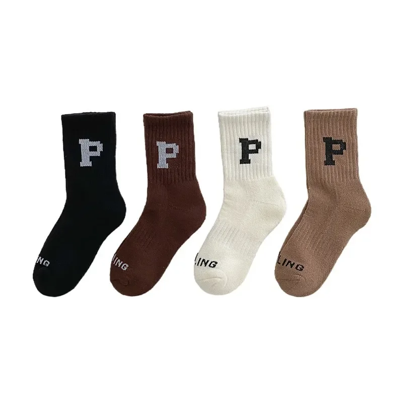 Korean Fashion Letter Socks Children Knit Cotton Middle Tube Socks Boys Girls School Casual Sports Socks 1-8years Old