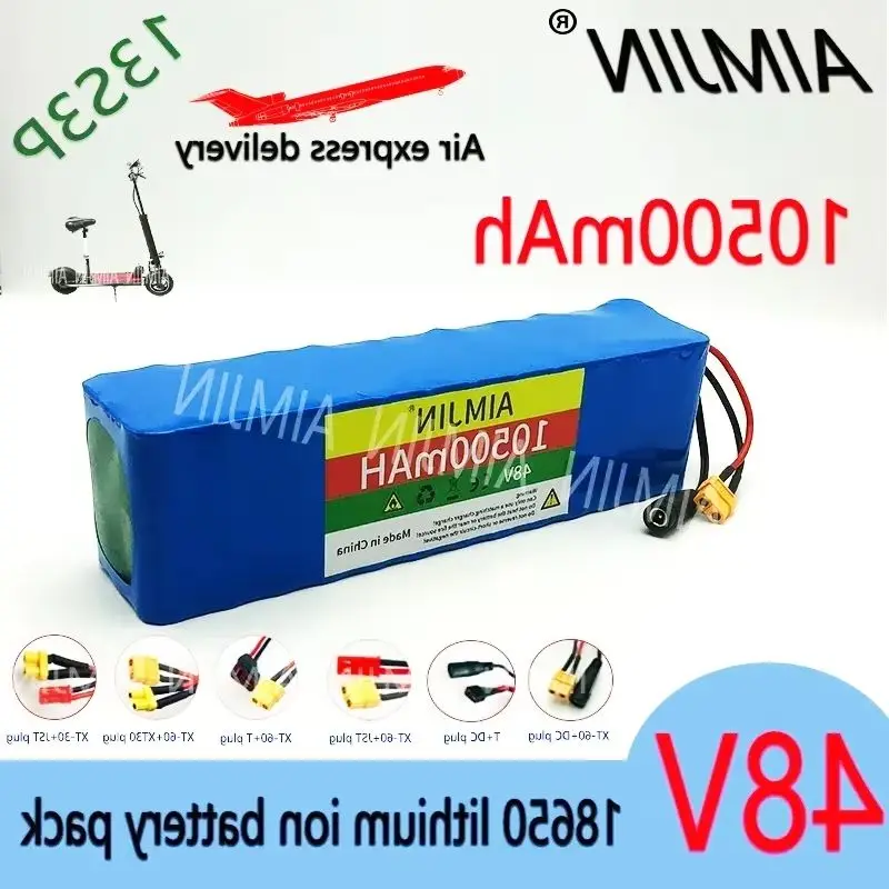 

48V 10.5Ah 13S3P Lithium-ion Battery Pack with BMS 1000W Rechargeable High Capacity for 54.6V E-bike Electric Scooter Bicycle