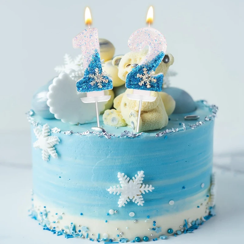 0-9 Numbers Snowflake Cake Candles Birthday Frozen Glitter Candle Princess Girls Birthday Party Cake Topper Decoration Christmas