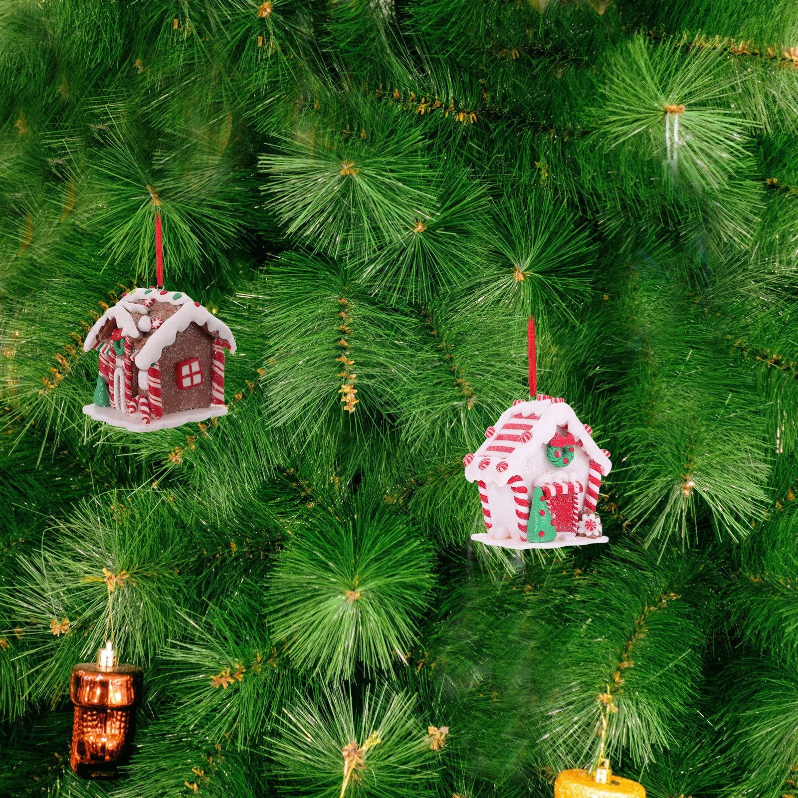 

3Pcs Clay Gingerbread House Ornaments - Cute Mini Christmas Tree Decorations - Holiday Hanging Village House for Xmas Party and