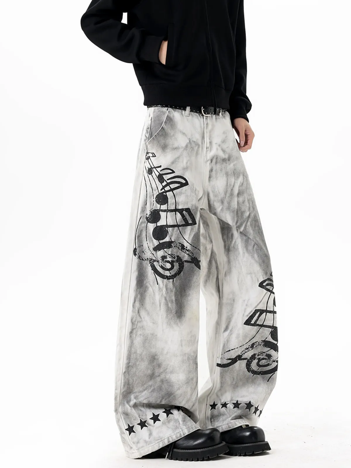 

American Note Print Jeans Casual Loose Fit Men's Women's Spring High Street Faion Brand Long Pants Vintage Hiphop Trousers