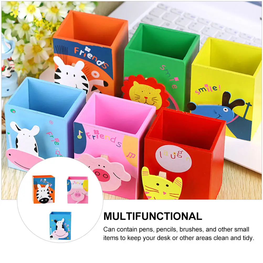 

3 Pcs Cartoon Animal Pen Holder Zebra Case Pencil Pattern Holders Student Gift Multifunctional MDF