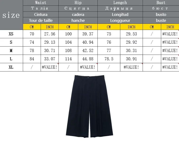 Damen Marineblau 2-Teiliges Set Ärmellose Blazer-Weste mit Revers und Gürtel + Hochgeschnittene Plissierte Weite Culottes-Shorts Damenanzug – Detail 2