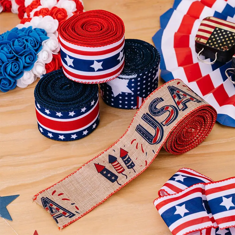 1 Roll 4.5m Ribbon U.S. Flag Elements Independence Day Colored Ribbon Commemorative Decorative Star String Ribbon For Festival