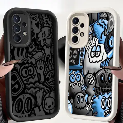Phone Case for Samsung Galaxy A16 A34 A12 A14 A32 A23 A26 A56 A15 A51 A73 A53 A54 Soft Cover Shell Super Cool Black Graffiti