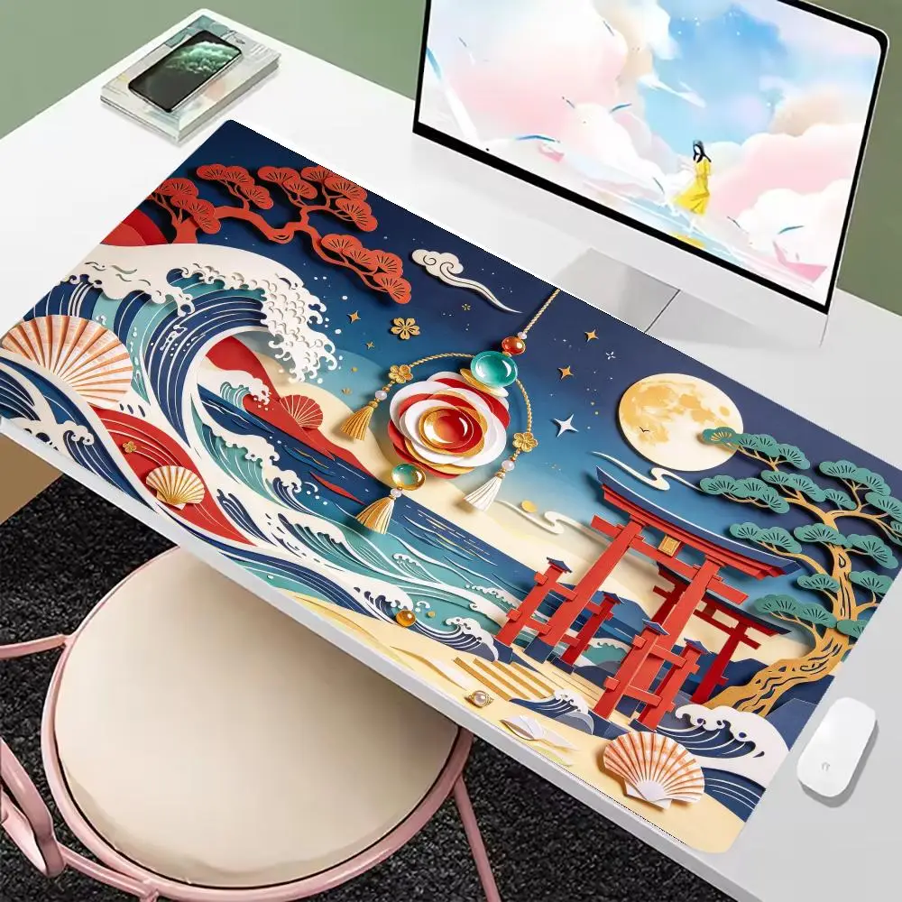Fox Mask Festival Castle Play Mat Thick Rubber Stitched Edges Precision Tracking For Anime Gaming Home Decor