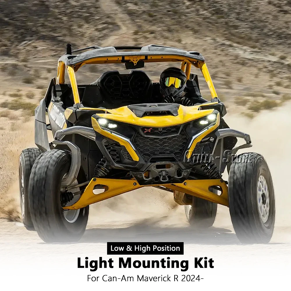 For CAN-AM MAVERICK R For Can-Am Maverick R 2024 UTV Front Light Mount Kit Low & High Position Black Bracket