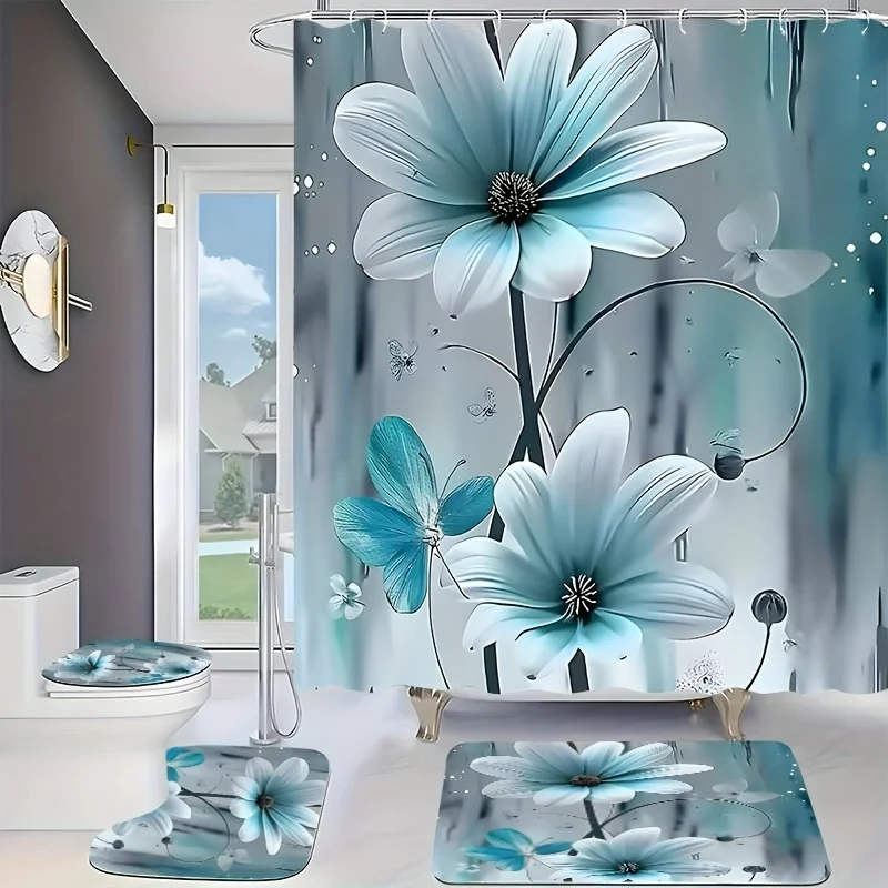 

Декор для ванной комнаты из 4 предметов, коврик для унитаза и коврик для унитаза, чехол на сиденье унитаза, аксессуары для занавесок из полиэстера, домашний декор