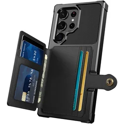 For Samsung Galaxy S25 S24 S23 Ultra S25 Plus Credit Card Case PU Leather Flip Wallet Cover with Photo Holder Hard Back Cover