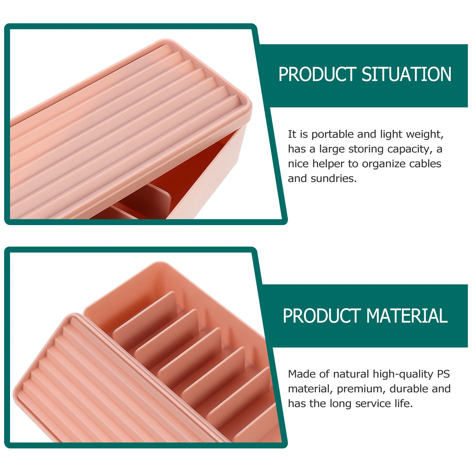 

1 pc Data Cable Box Natural Material Durable Lightweight Multi-Grid Organizer For Usb Cables Chargers Home Desktop Power