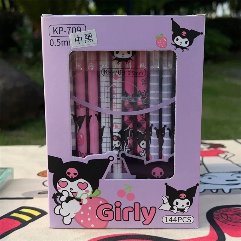 12pcs Kawaii Cute Anime Peripheral Kuromi Hello Kitty Cartoon Blue Erasable Diary Marker Pen Pupil Stationery Festivals Gift