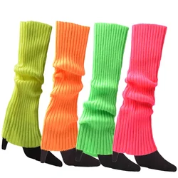 Women Halloween 80s Neon Colored Knit Leg Warmers Ribbed Bright Footless Socks Punk Black Knee High Gothic Hip-hop Rock Sock