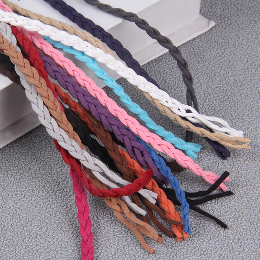 Colorful Braided Suede PU Leather 6mm 5 Meters Textured Flat Leather Cord String Rope For DIY Necklace Bracelet  jewelry Making