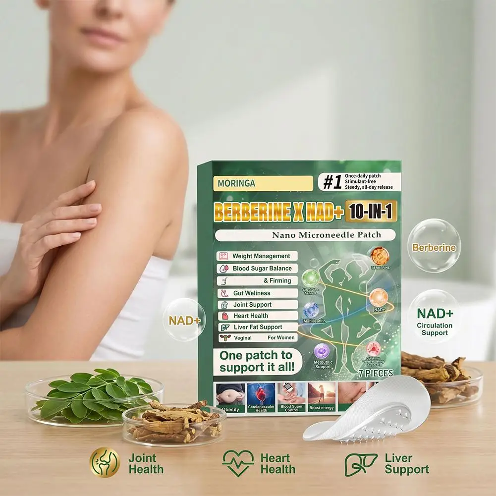 7 Pieces 10-in-1 Moringa Microneedle Patch Weight Management Berberine NAD+ Nano Microneedle Patch Blood Sugar Balance Body Care