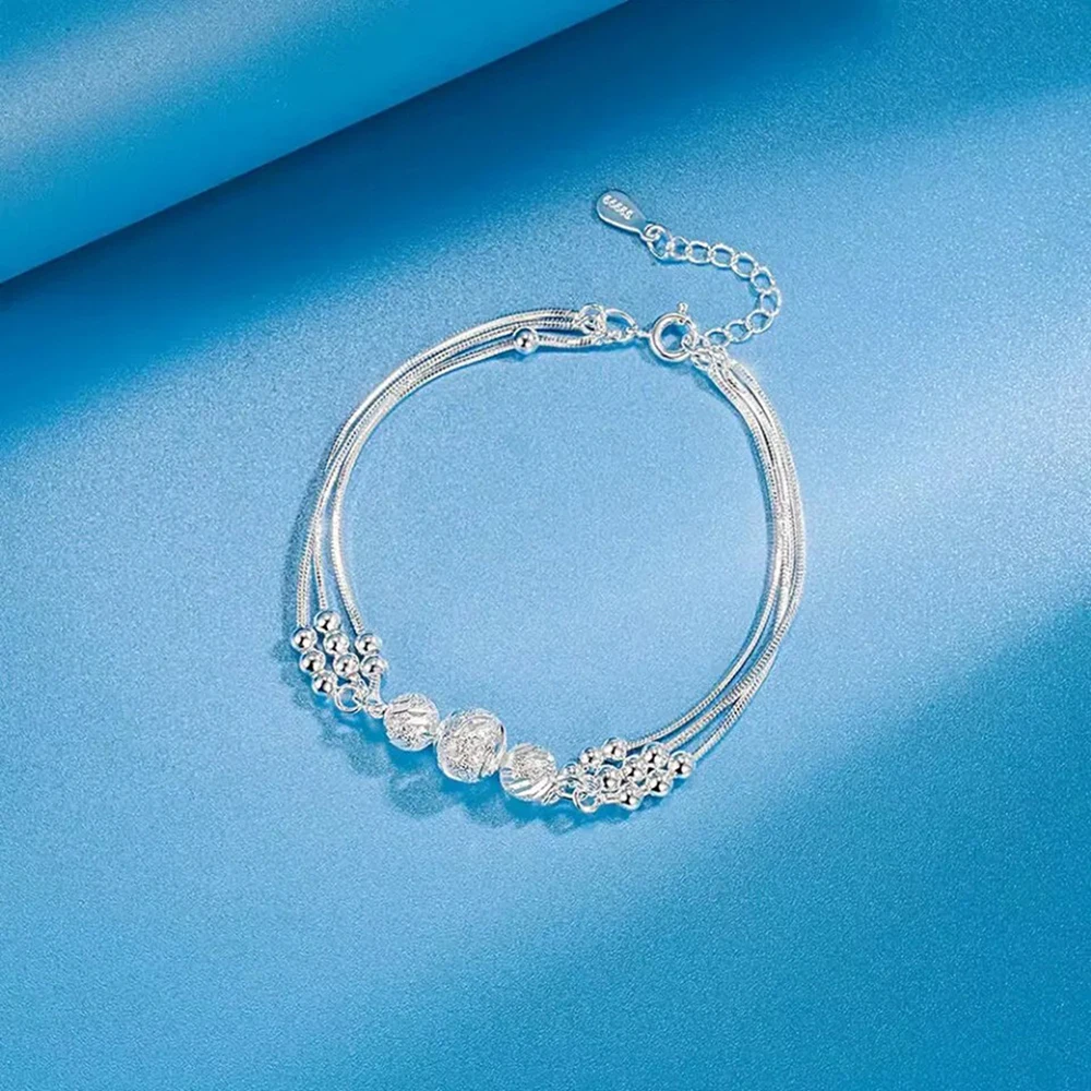 

925 Sterling Silver cute charms Beaded Bracelet for Women Lady, Stylish Wedding Jewelry Accessories