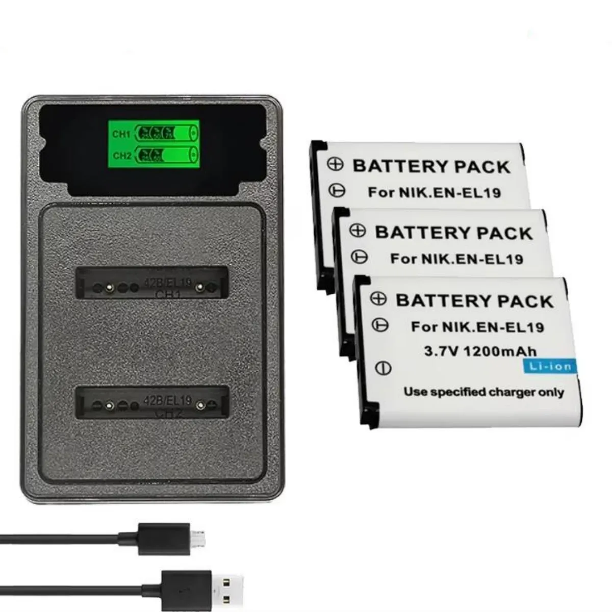 EN-EL19 ENEL19 EL19 Li-ion Battery+LED Dual Charger for Nikon Coolpix S32 S33 S100 S2500 S2750 S3100 S3200 S3300 S3400 S3500