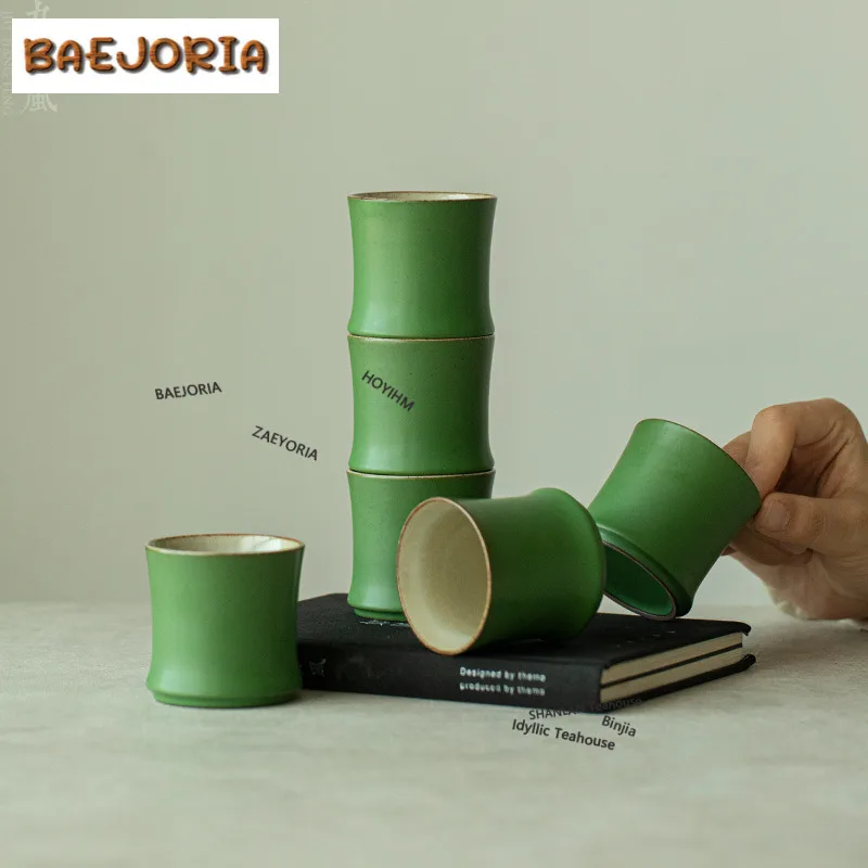 90ml Green Glaze Bamboo Joint Teacup Retro Tea Bowl Jug Tea-tasting Personal Cup Jianzhan Master Cups Drinkware Accessories