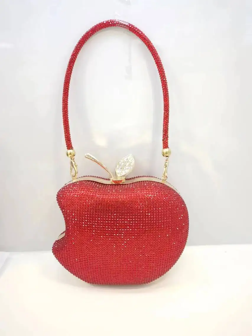 2024 Wholesale Top Rhinestone Handle Women Red Mini Rhinestone Purse Evening Bridal Wedding Bag Purse